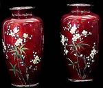 Pair of Red Cloisonné Vases