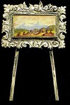 Miniature Landscape Painting on Bone with Silver Easel